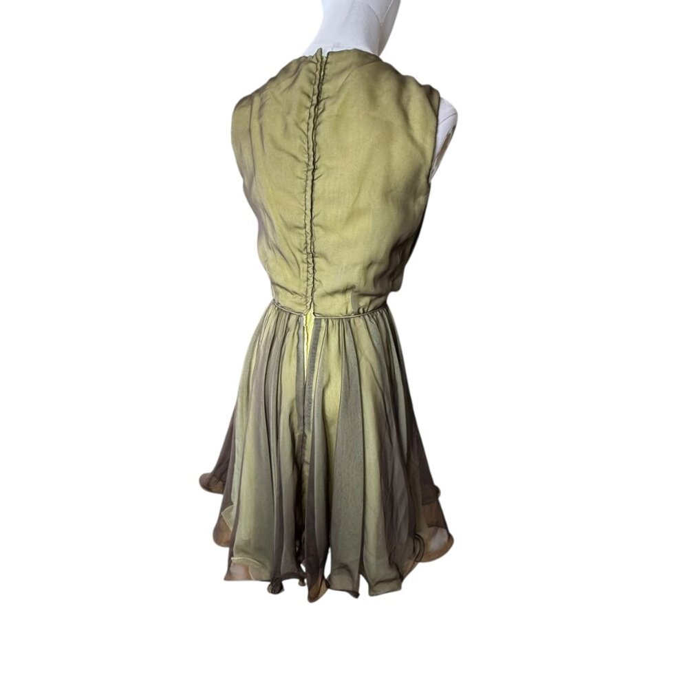 Vintage Miss Elliette 1960s Brown/Yellow Chiffon Cocktail Dress Size Custom(2) - Picture 8 of 11